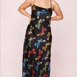 NWT Nasty Gal Cowl Black Floral Maxi Dress